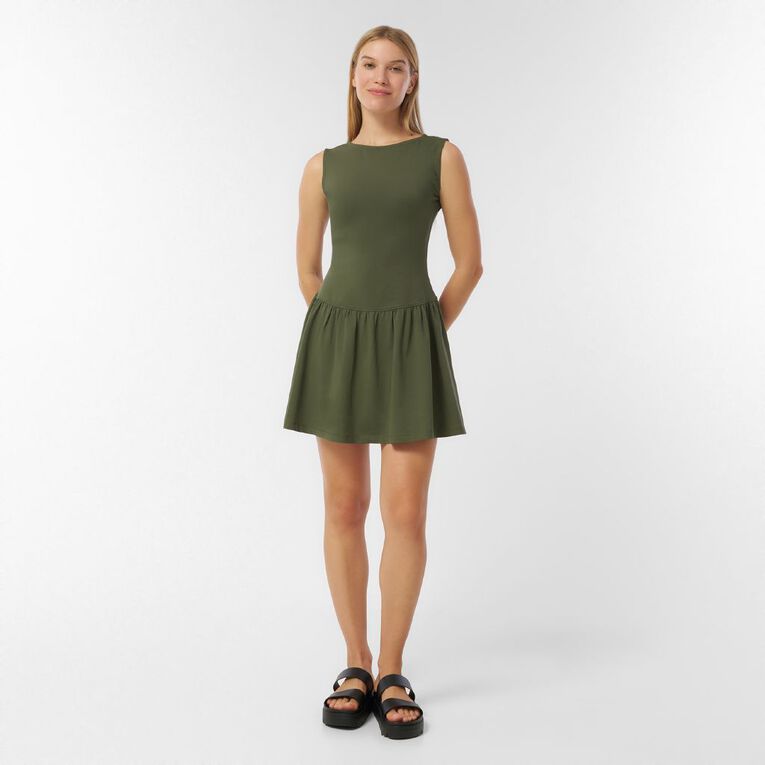 H&H Women's Boatneck Ruffle Hem Teried Mini, Green Dark, hi-res