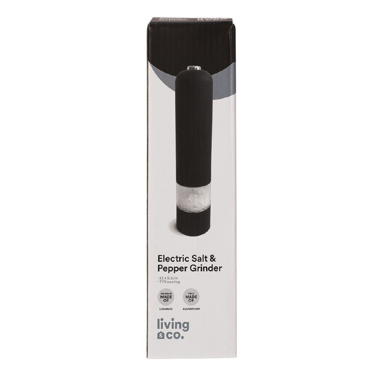 Living & Co Electronic Salt and Pepper Grinder Black 22cm, , hi-res