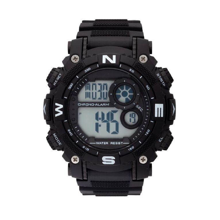Active Intent Sports Digital Watch Black White, , hi-res