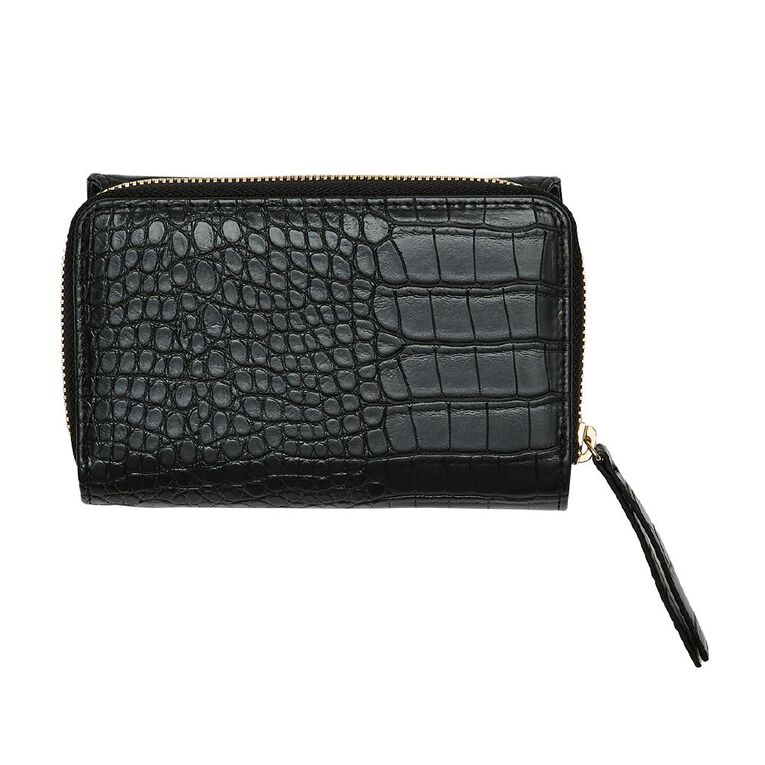 H&H Women's Faux Croc Texture Purse, Black, hi-res