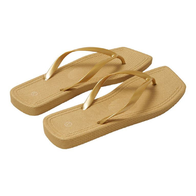 H&H Women's Square Toe Jandals, Gold, hi-res