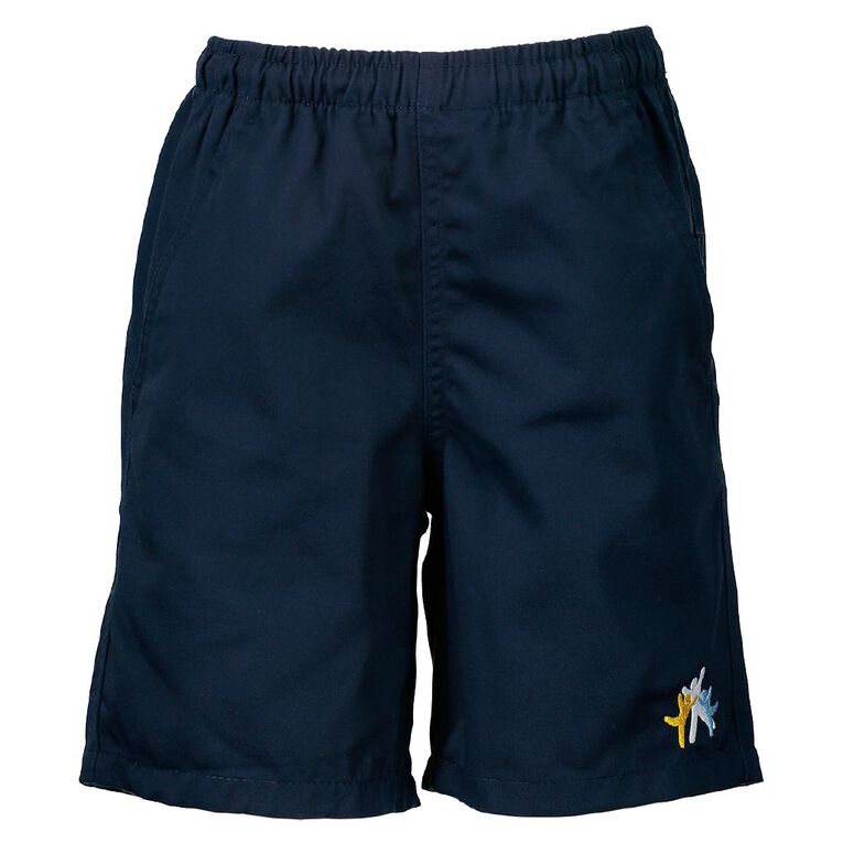 Schooltex Dominion Road Drill Rugger Shorts with Embroidery, Navy, hi-res