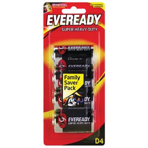 eveready super heavy duty d battery 4 pack