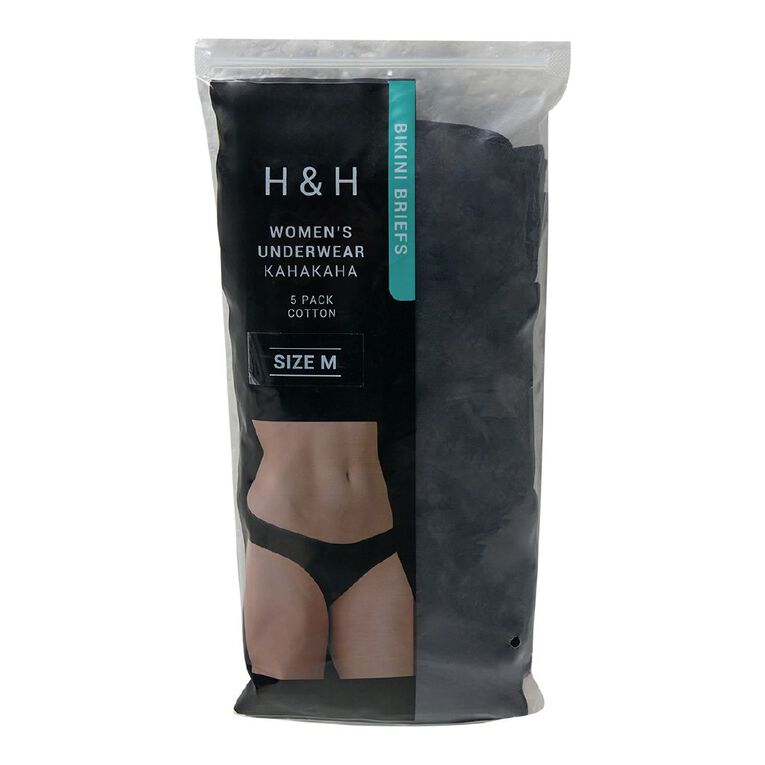 H&H Women's Cotton Bikini Briefs 5 Pack, Black, hi-res