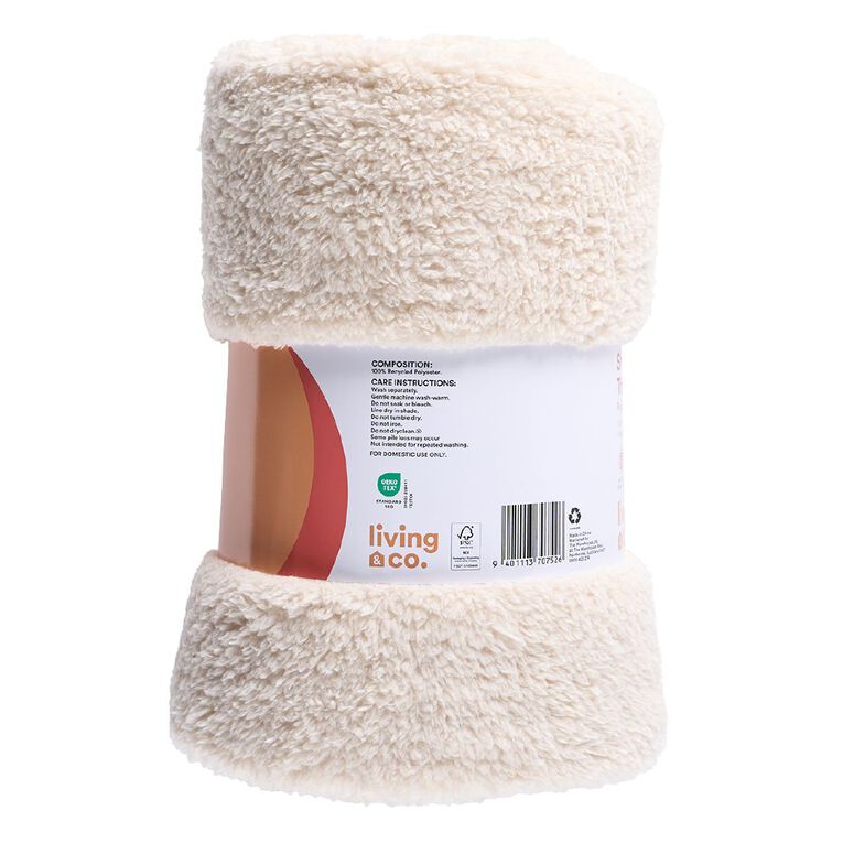 Living & Co Throw Sherpa Natural 127cm x 152cm, , hi-res