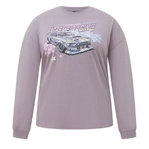 H&H Plus Women's Long Sleeve Boyfriend Graphic Top