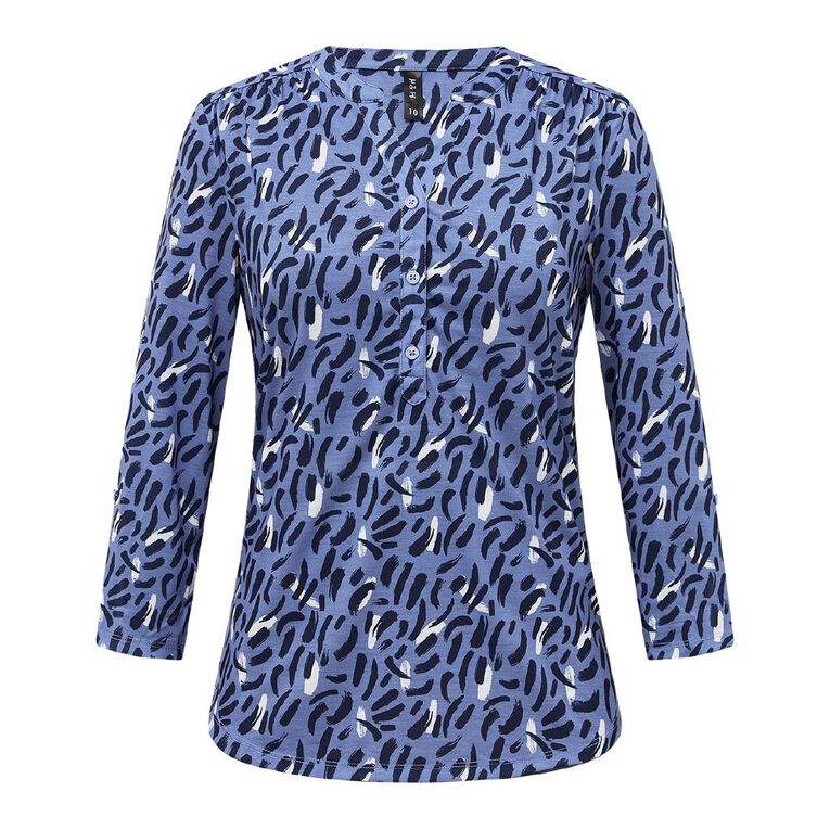 H&H Women's PB Henley, Blue Mid, hi-res