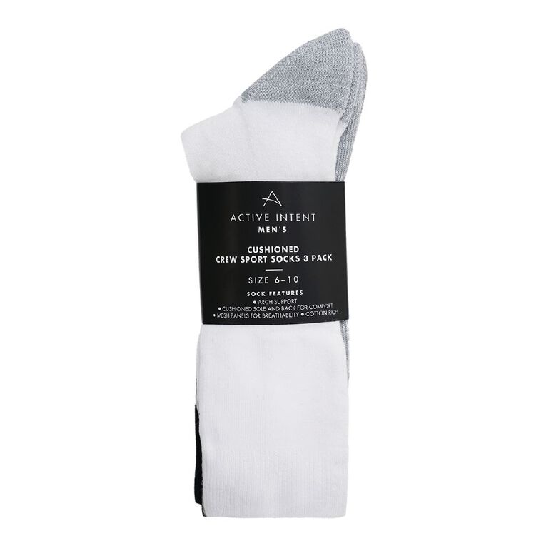 Active Intent Men's Cushioned Crew Sport Socks 3 Pack, White, hi-res
