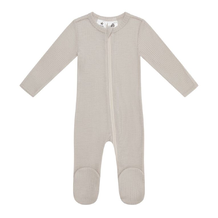Young Original Babies' Merino Rib Zip Sleepsuit Brown Light The