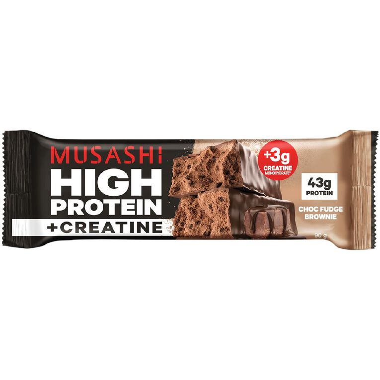 Musashi High Protein + Creatine Bar Choc Fudge 90g, , hi-res