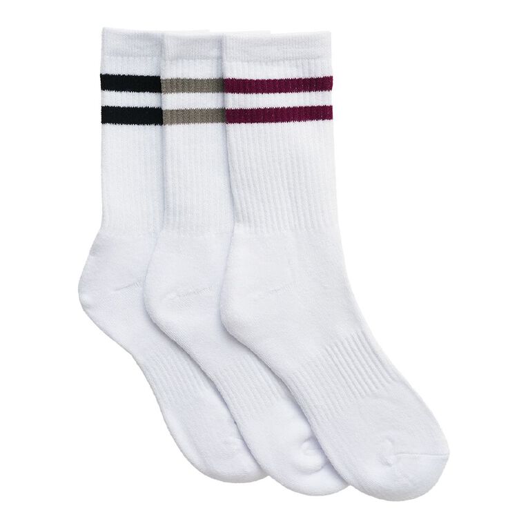 Active Intent Women's Striped Crew Socks 3 Pack, Black, hi-res