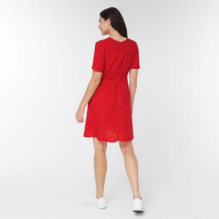 H&H Women's Short Sleeve Tea Dress Mini, Red/White, hi-res