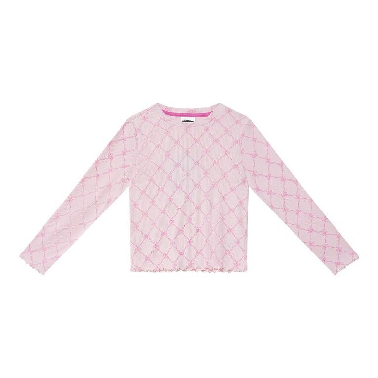 Young Original Long Sleeve All Over Print Rib Top, Pink Light, hi-res