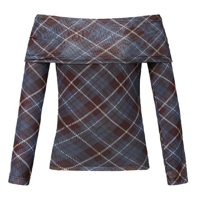 BRDRLESS Gia Mesh Long Sleeve Top, Brown Dark, hi-res