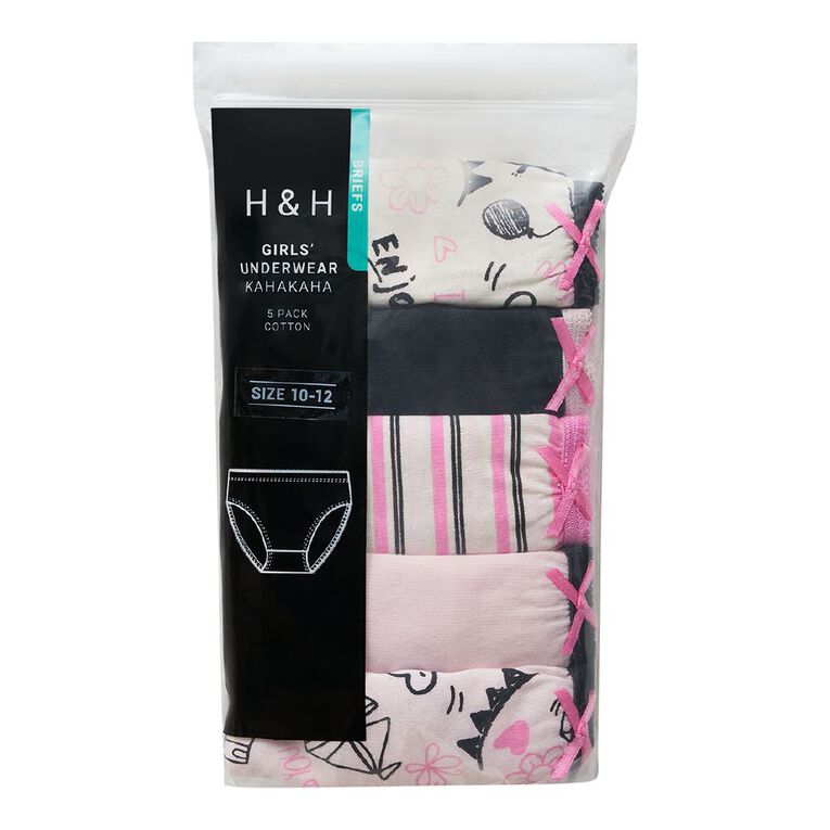 H&H Girls' Briefs 5 Pack, Black, hi-res
