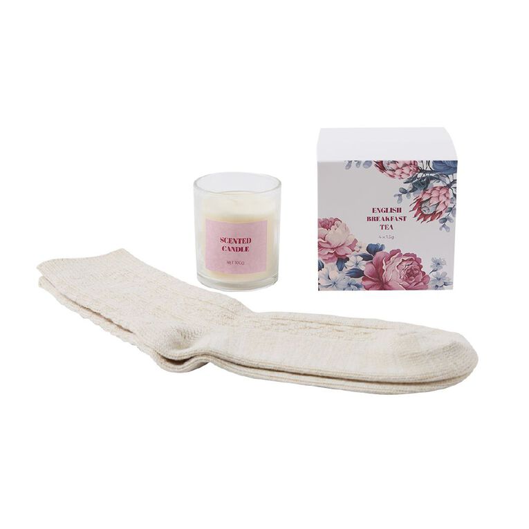 Mothers Day Cozy Gift Contains Socks Scented Candle Tea Bags, , hi-res
