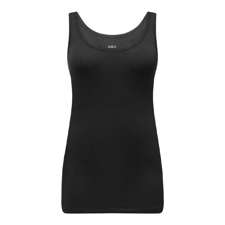 H&H Essentials Women's Stretch Longline Tank, Black, hi-res
