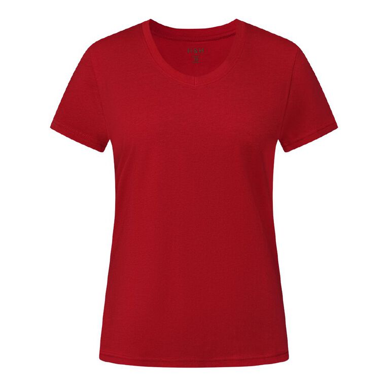 H&H Women's Short Sleeve V-Neck Tee, Red Mid, hi-res