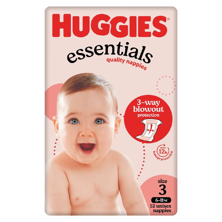 Huggies Essential Nappy Size 3 6-11kg 52 Pack, , hi-res