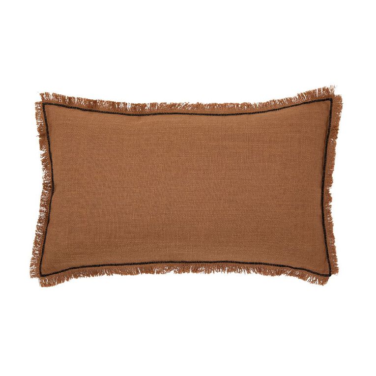 Living & Co Cushion Breakfast Fringe Brown Mid 30cm x 50cm, , hi-res