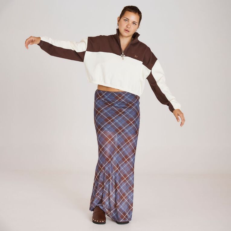BRDRLESS Quin Crop 1/4 Zip Jumper, Mocha, hi-res
