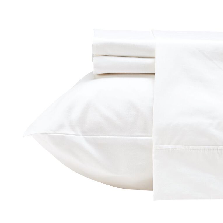 Living & Co Cotton 400 Thread Count Sheet Set White Queen, White, hi-res