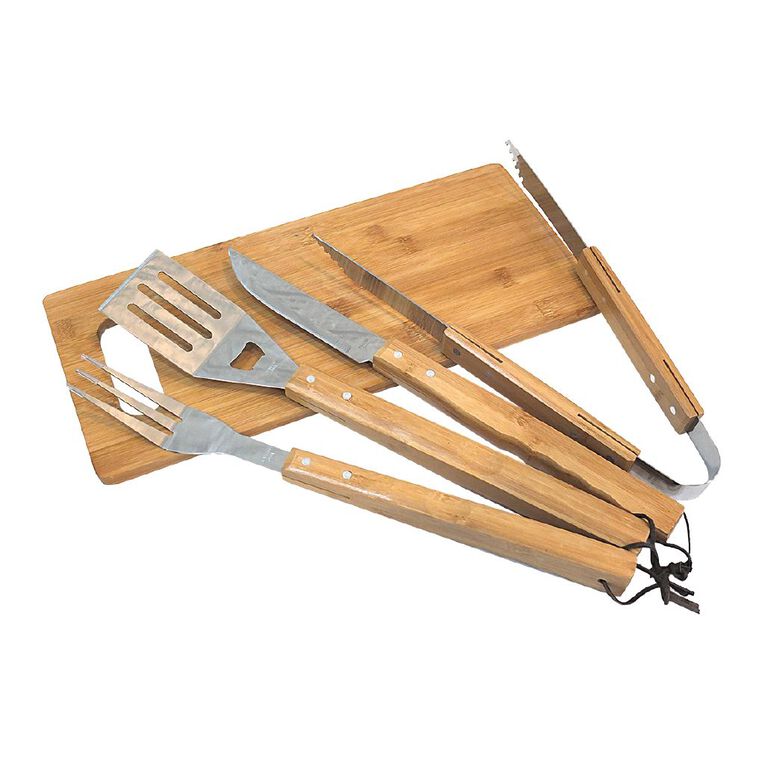 Gascraft Stainless Steel & Bamboo BBQ Tool Set 5 Piece The Warehouse