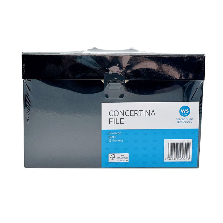 WS Concertina File 19 Pocket Black, , hi-res