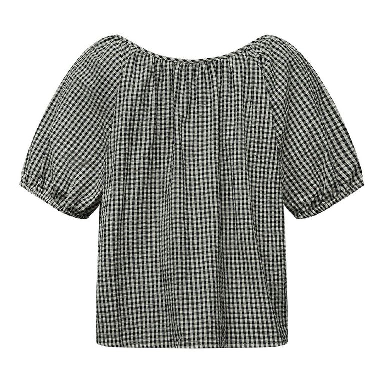 H&H Women's Short Sleeve Boho Tie Blouse, , hi-res