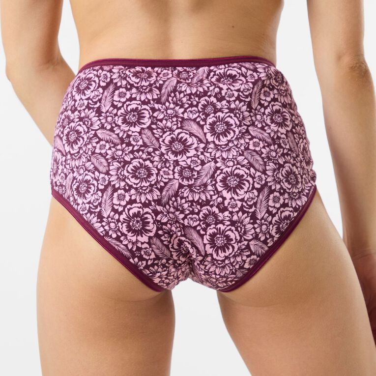 H&H Women's Cotton Full Briefs 5 Pack, Burgundy, hi-res