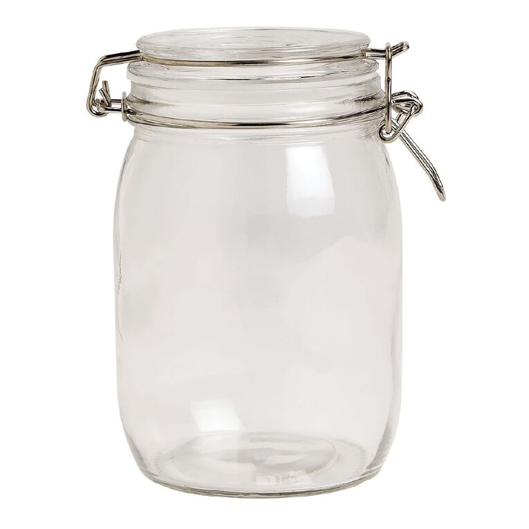 Living & Co Round Glass Clip Top Jar Clear 1L, , hi-res