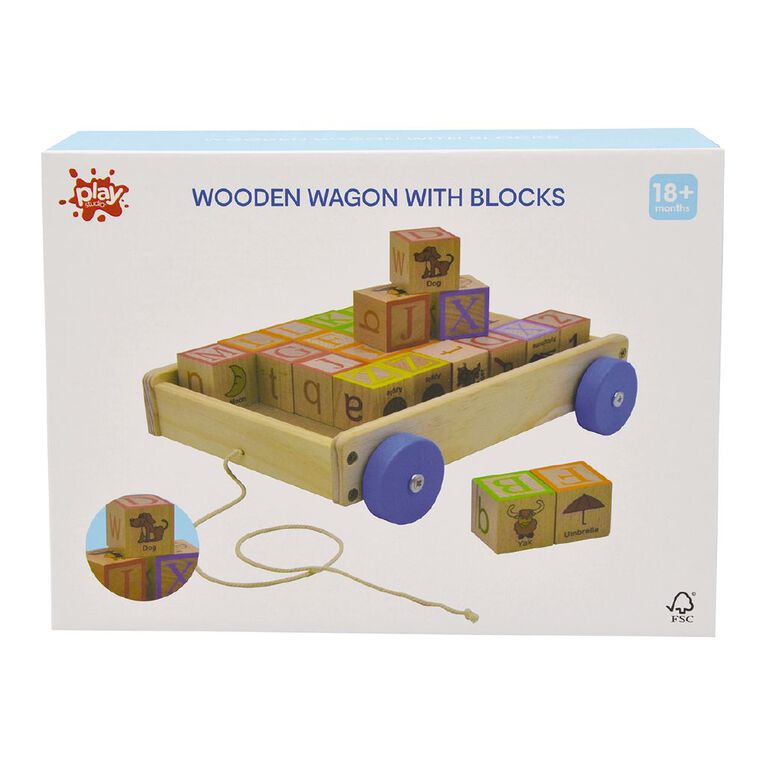 Wooden Wagon with Blocks The Warehouse