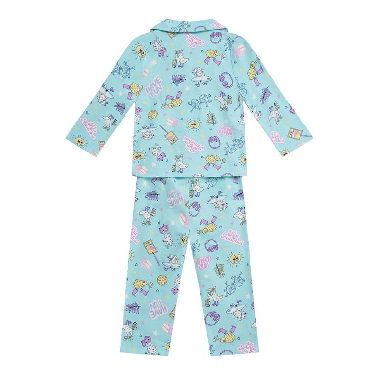 H&H Girls' Flannelette Button Up Pyjama Set, Blue Light, hi-res