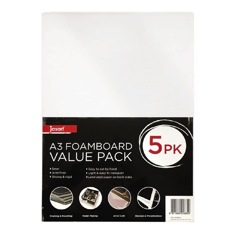Jasart Foamboard 5mm A3 5 Pack White, , hi-res