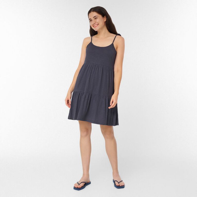 H&H Women's Tiered Slub Mini Dress, Blue Dark, hi-res