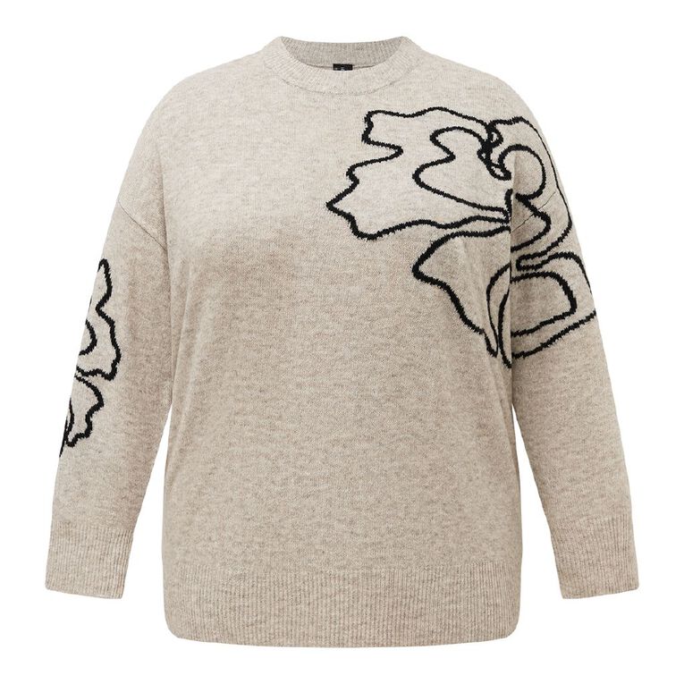 H&H Curve Women's Intarsia Knit Crew, Grey Light, hi-res