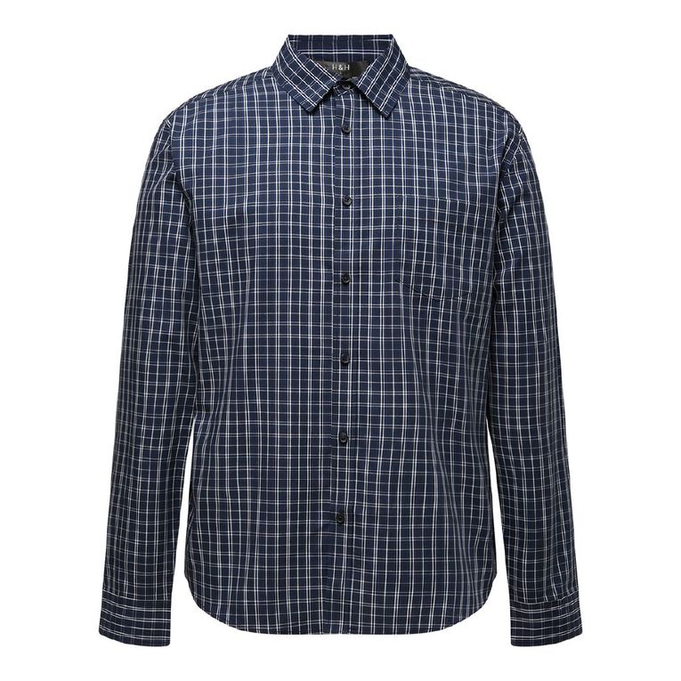 H&H Men's Long Sleeve Check Shirt, Blue Dark, hi-res