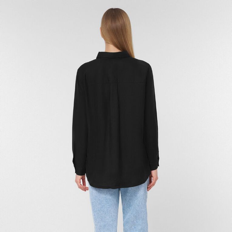 H&H Women's Long Sleeve Linen Blend Shirt, Black, hi-res