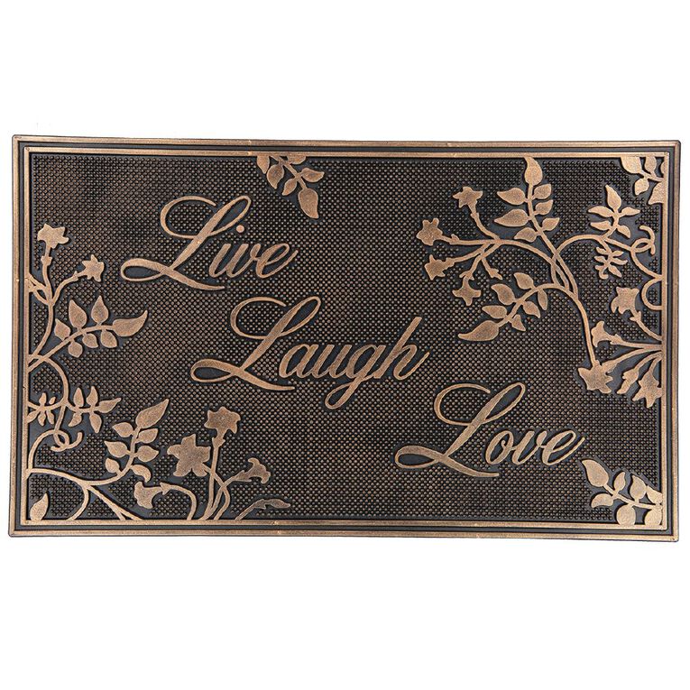 Living & Co Live Laugh Love Metallic Door Mat Bronze 45cm x 75cm, Bronze, hi-res