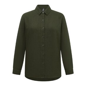 H&H Women's Long Sleeve Essential Linen Blend Shirt