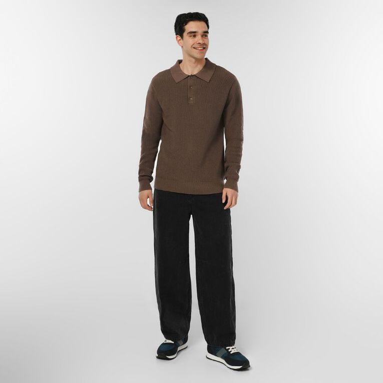 H&H Men's Polo Fisherman Rib Pullover, Brown Dark, hi-res