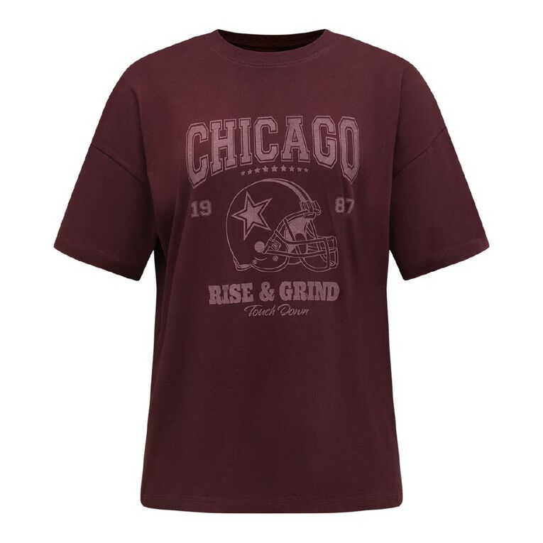 H&H Women's Oversized Boyfriend Graphic Tee, Brown, hi-res