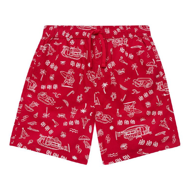 Young Original Woven Christmas Shorts, Red Mid, hi-res