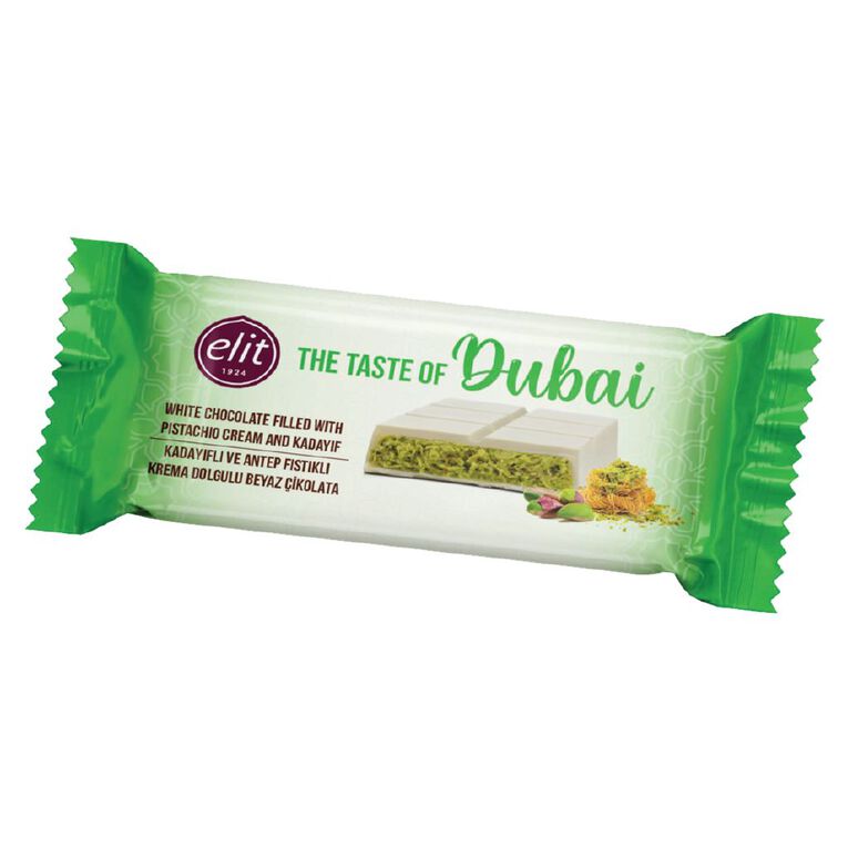 Elit Dubai White Chocolate Filled With Pistachio Cream 90g, , hi-res
