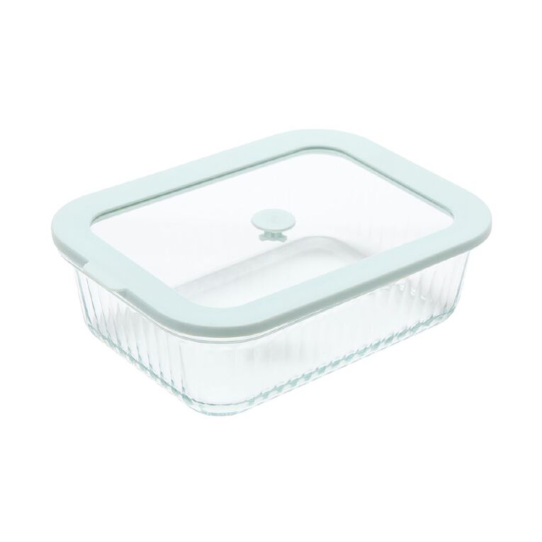 Living & Co Ribbed Rectangle Glass Food Storage Container 1.4L, , hi-res