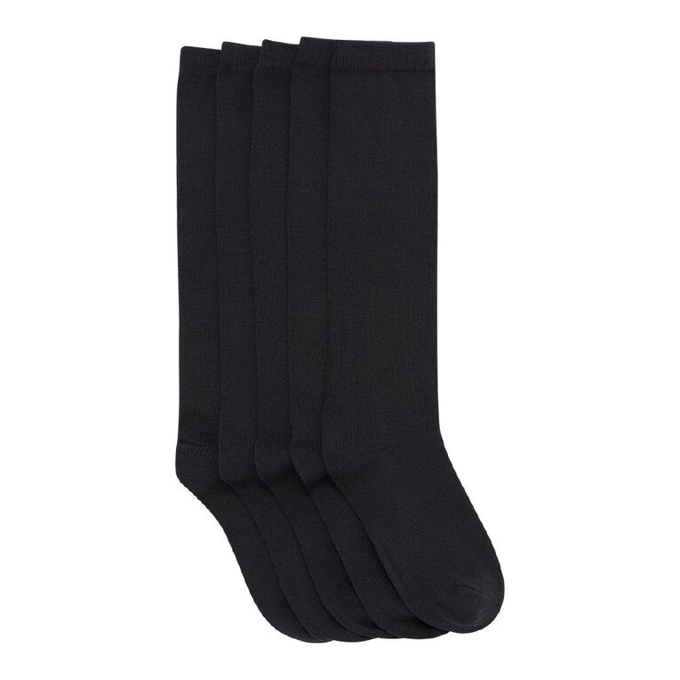 H&H Girls' School Knee High Socks 5 Pack, Black, hi-res