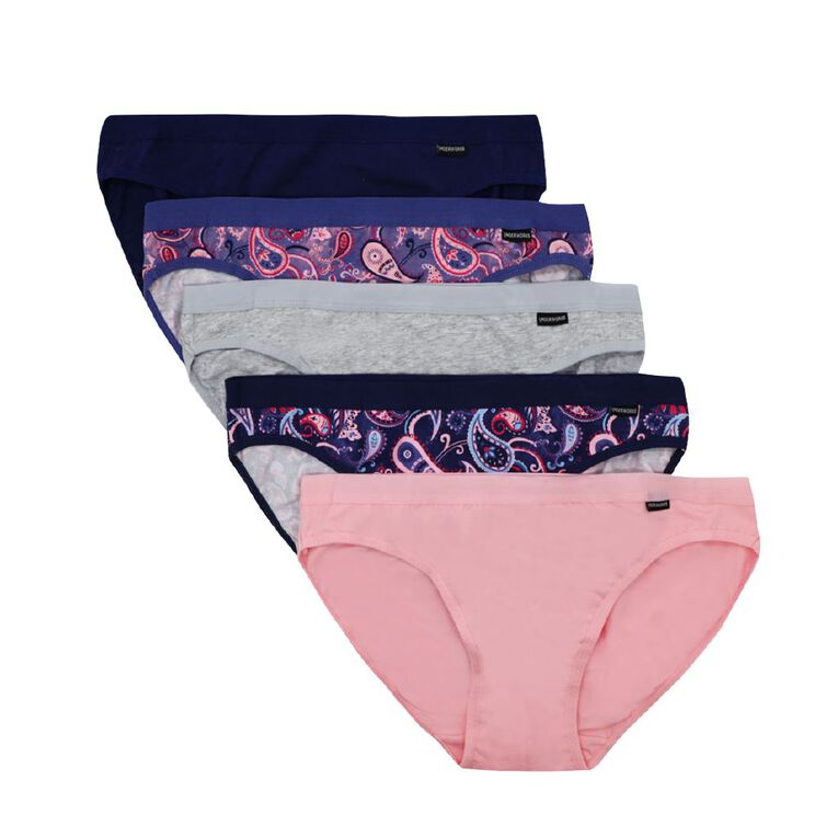 Underworks Women's Bikini Briefs 5 Pack, Blue/Pink, hi-res