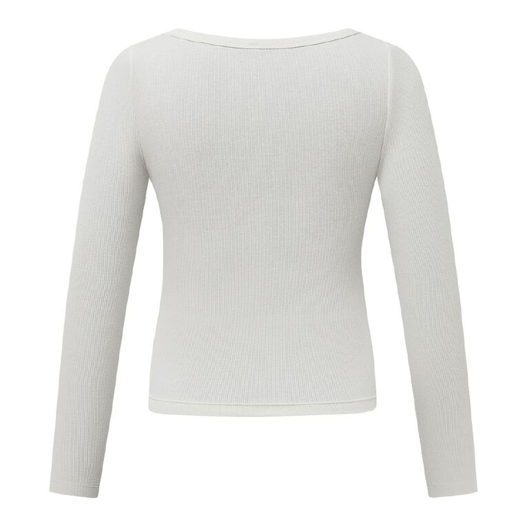 H&H Women's Long Sleeve Scoop Neck Rib Top, Cream, hi-res