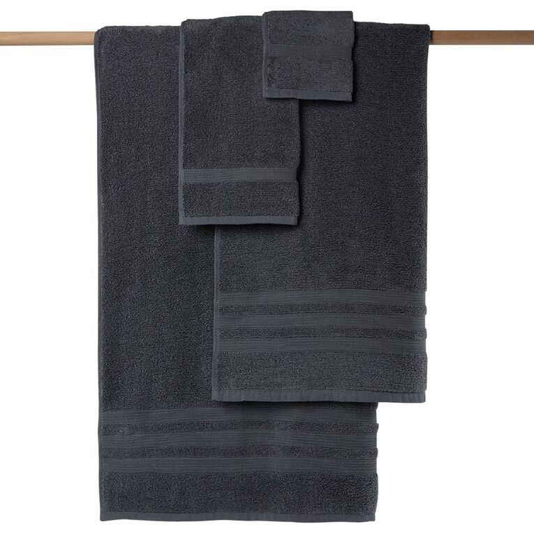Living & Co Plush Plain Face Towel Charcoal 30cm x 30cm, , hi-res