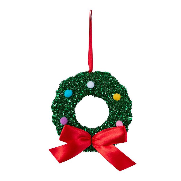 Wonderland Tinsel Wreath with Bow Christmas Tree Decoration 12.5cm, , hi-res